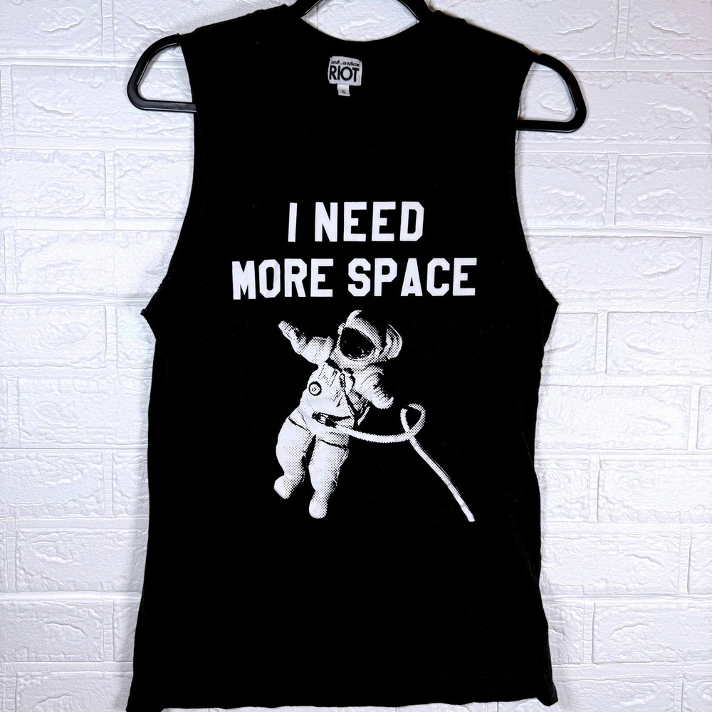 Sub Urban Riot Muscle Tank Women Small Black I Need More Space Astronaut Graphic